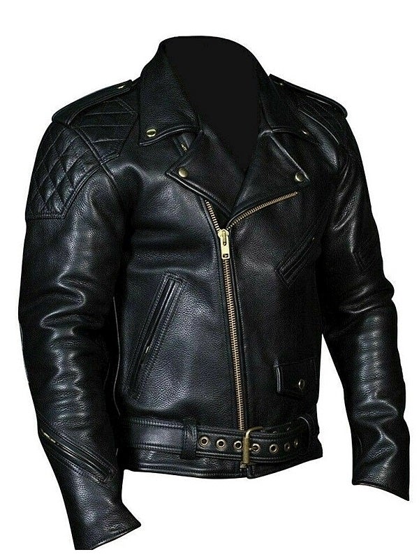 Schwarze Biker-Lederjacke im Polizei-/Cop-Stil