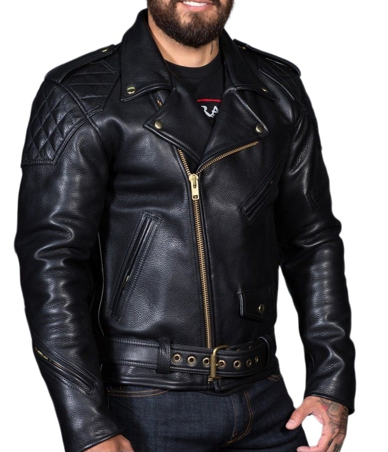 Schwarze Biker-Lederjacke im Polizei-/Cop-Stil