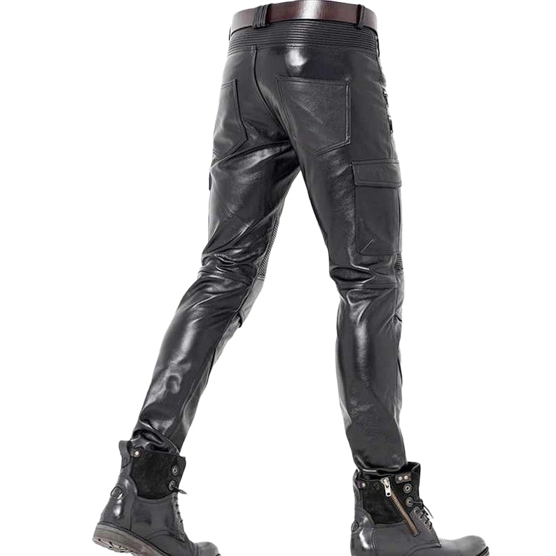 Slim Fit Cargohose aus echtem Leder für Herren