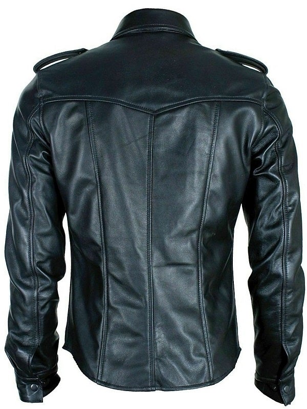 Premium Black Leather Men's Police Shirt - Long Sleeves