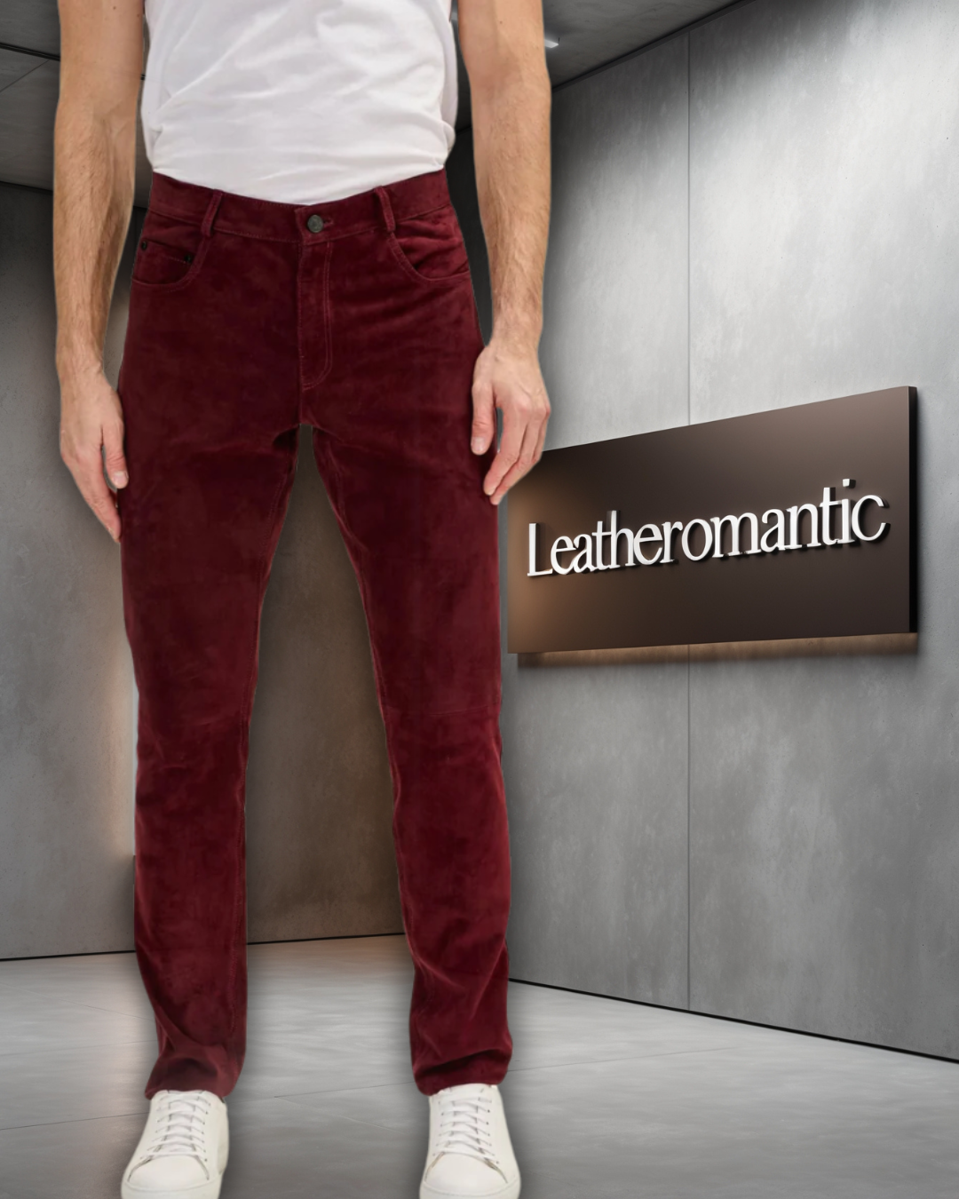 Men’s Real Leather Suede Maroon Pants – Premium Genuine Leather Trousers for Men