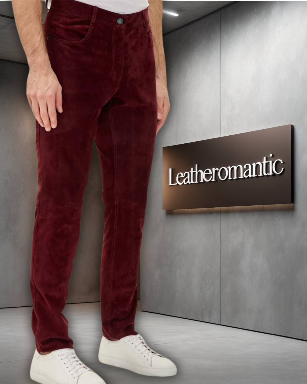 Men’s Real Leather Suede Maroon Pants – Premium Genuine Leather Trousers for Men