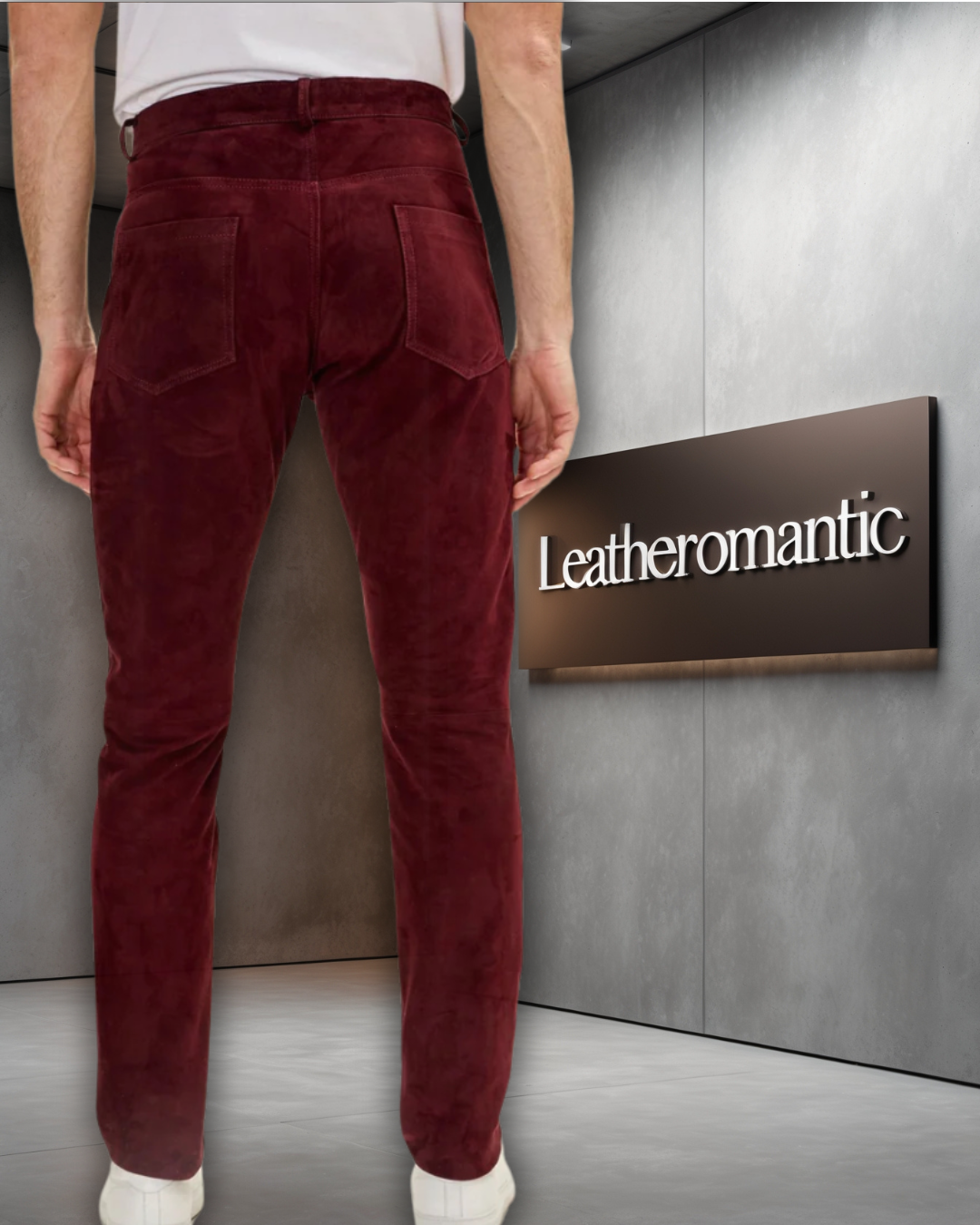 Men’s Real Leather Suede Maroon Pants – Premium Genuine Leather Trousers for Men