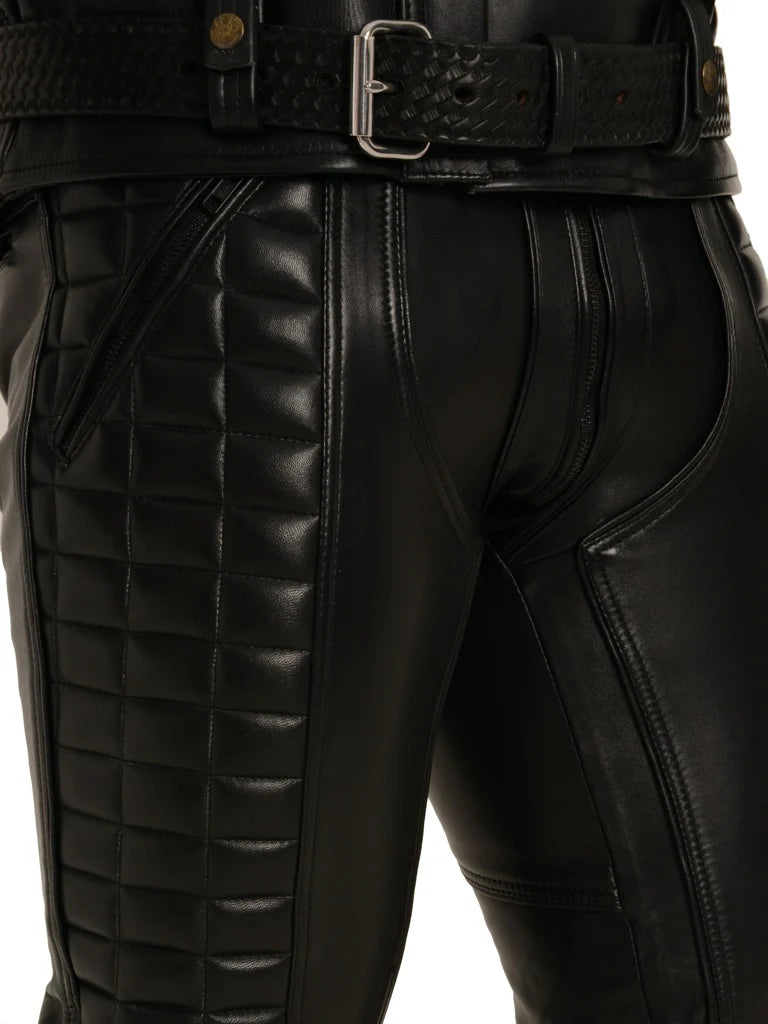 Schwarze gesteppte Motorradhose aus Leder für Herren - Premium-Motorradmode