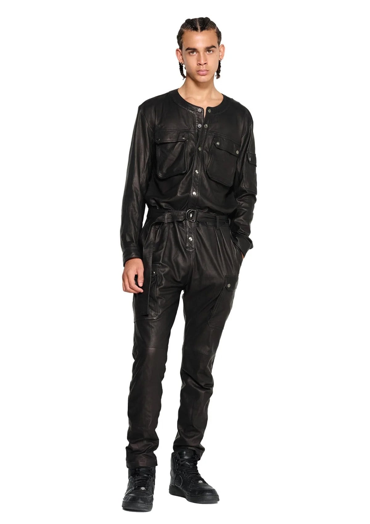 CARGO-JUMPSUIT AUS LEDER SCHWARZ