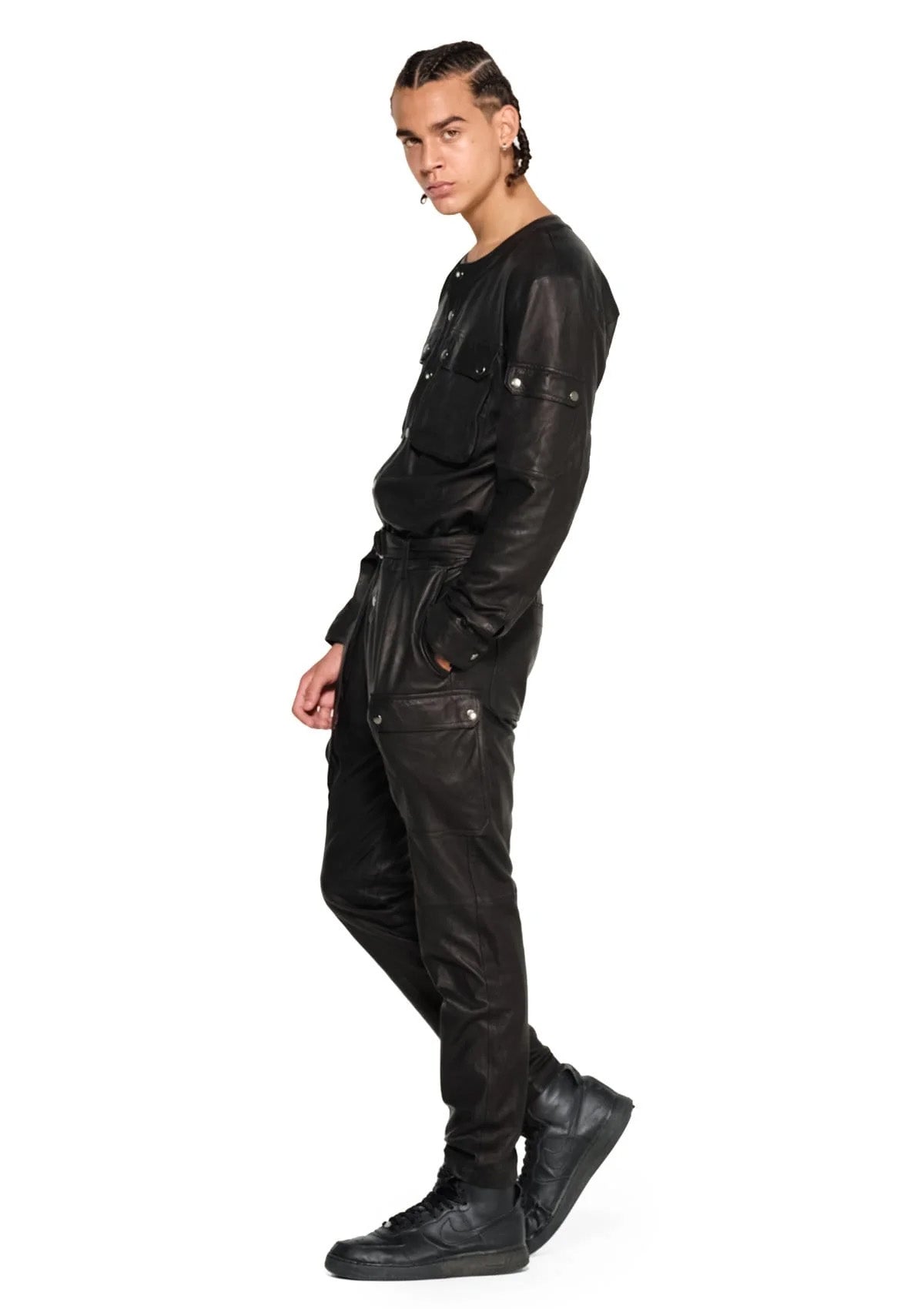 CARGO-JUMPSUIT AUS LEDER SCHWARZ