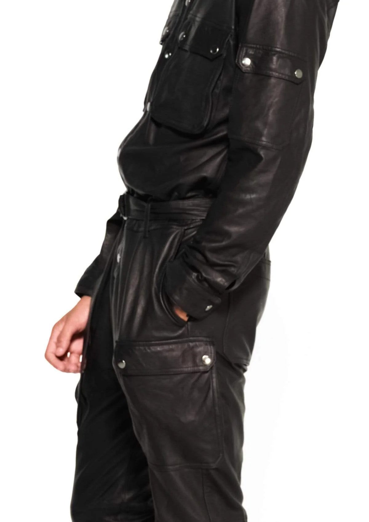 CARGO-JUMPSUIT AUS LEDER SCHWARZ