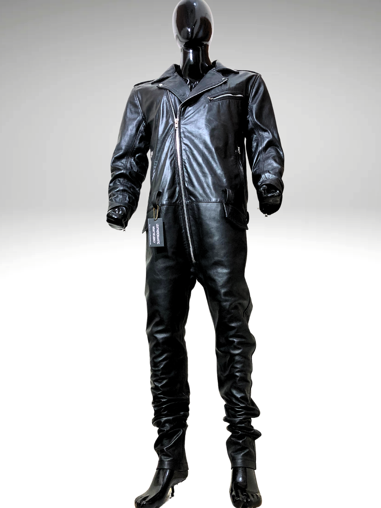 Hochwertiger schwarzer Leder-Biker-Overall - Einteiliger Catsuit für Männer