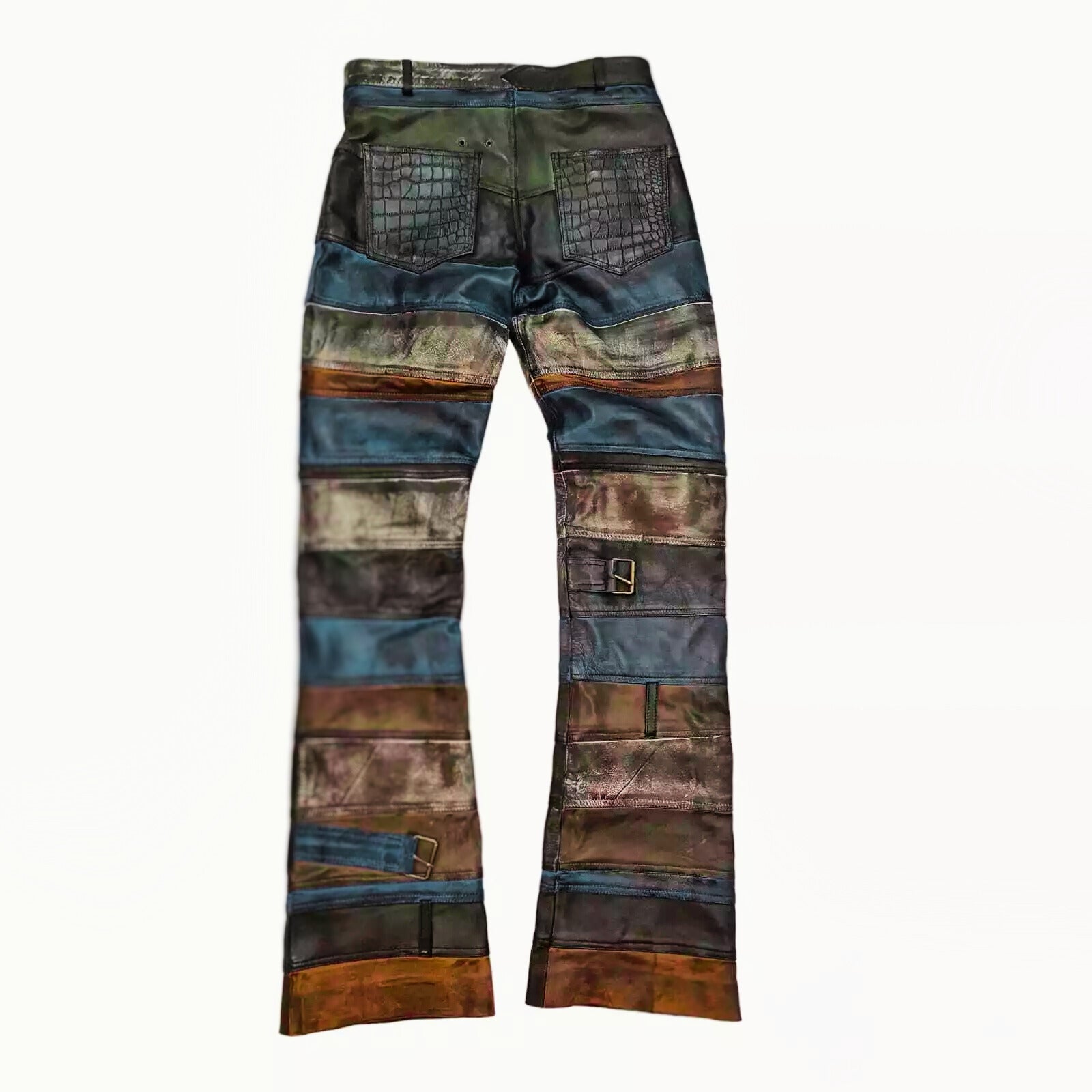 Men's Distressed Patchwork Real Leather Pants - Multi-Tonal Design, Handcrafted, Durable