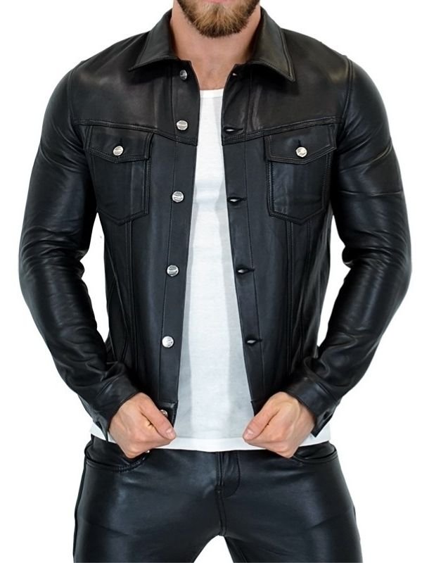 Jeansjacke aus Leder