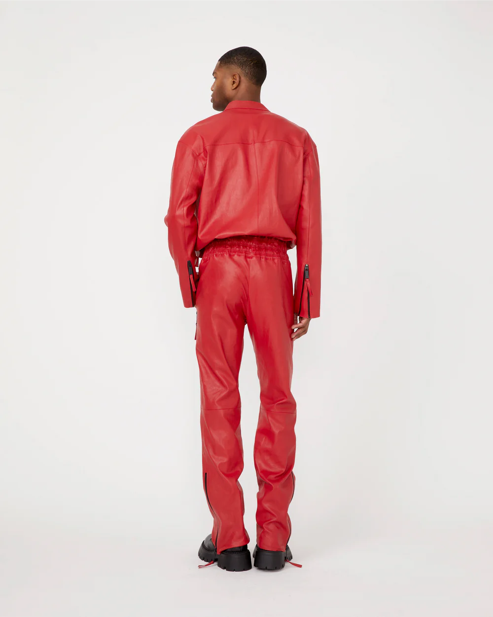 Men’s Real Leather Red Catsuit Jumpsuit – Premium Leather, Modern Fit