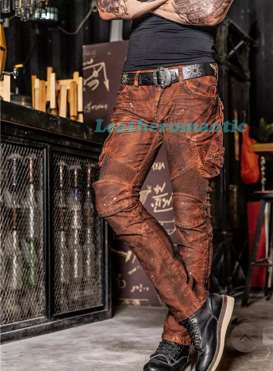 Braune Cargo-Bikerhose aus Leder für Herren